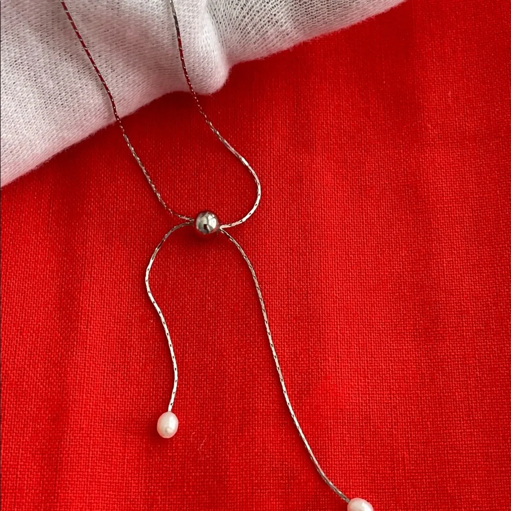 925 Sterling Silver Pearl Bowknot Minimalist Necklace